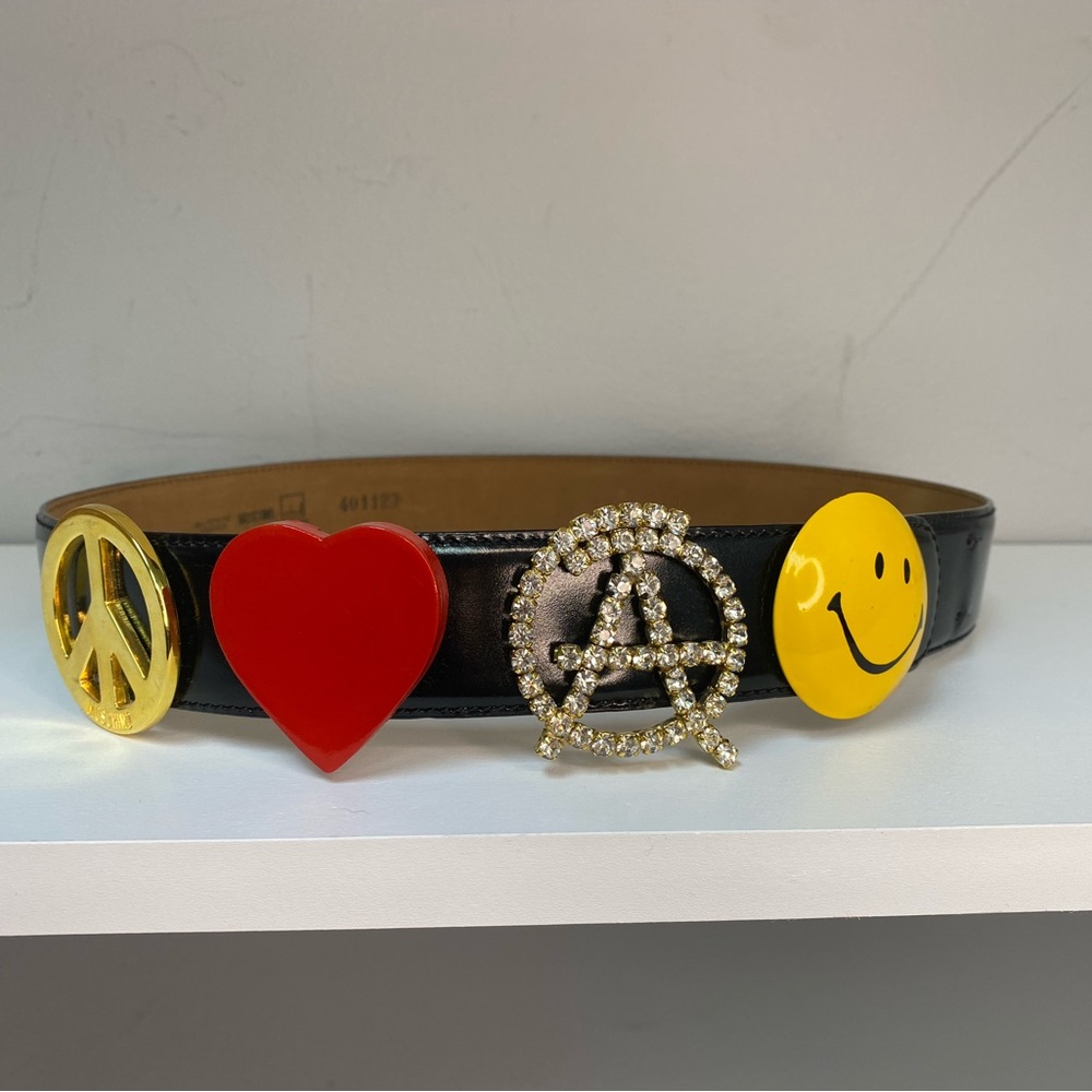 Moschino by Redwall Black Leather Belt Peace (SIZE 40)